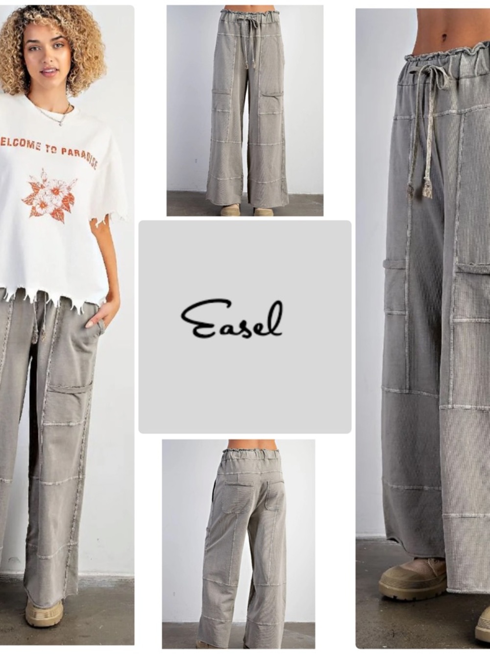Easel | Mineral Wash Terry Cargo Knit Sweatpants